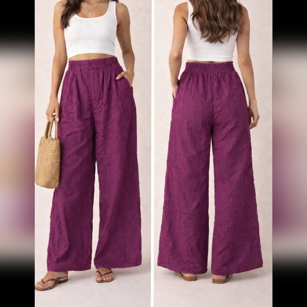 Macy's Vibrant Fuchsia Linen Pants Wide Leg